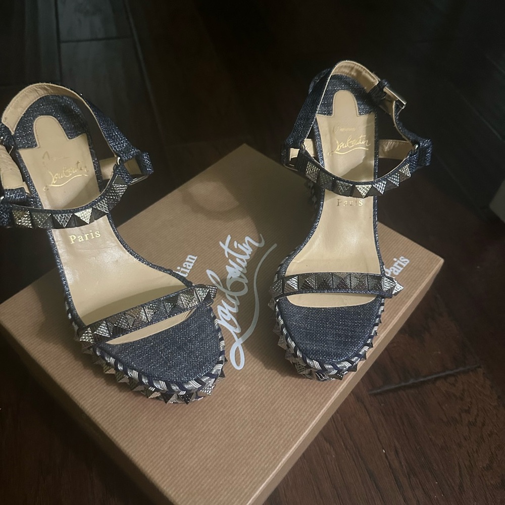 Christian Louboutin Black and Cream Studded Sandals